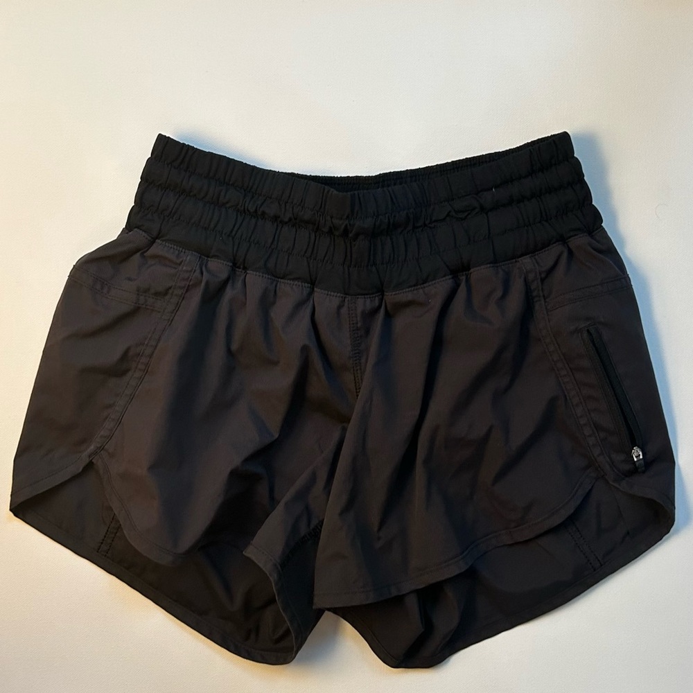 Black track shorts. Low rise. Lululemon. Size 8.